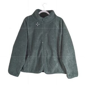 Sherpa Jacket All in Motion Olive Green S Full Zip Pocket Relaxed Fit Fuzzy Cozy